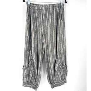 Women’s Flax LagenLook Barrel crop Pants‎ Small Oversized Pull On Elastic Waist